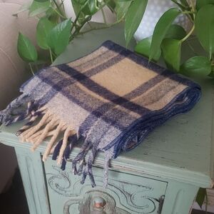 Vintage Plaid Wool Fringe Scarf